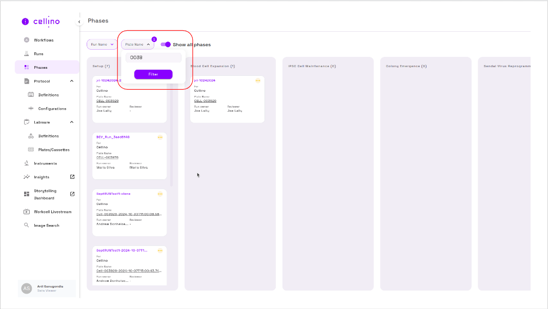 plate filter selected